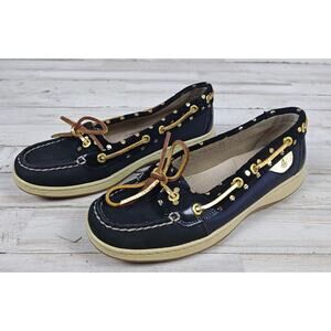 SPERRY Top-Sider Angelfish Boat Shoes Wms Sz 6.5M Blk Metallic Gold Polka Dot